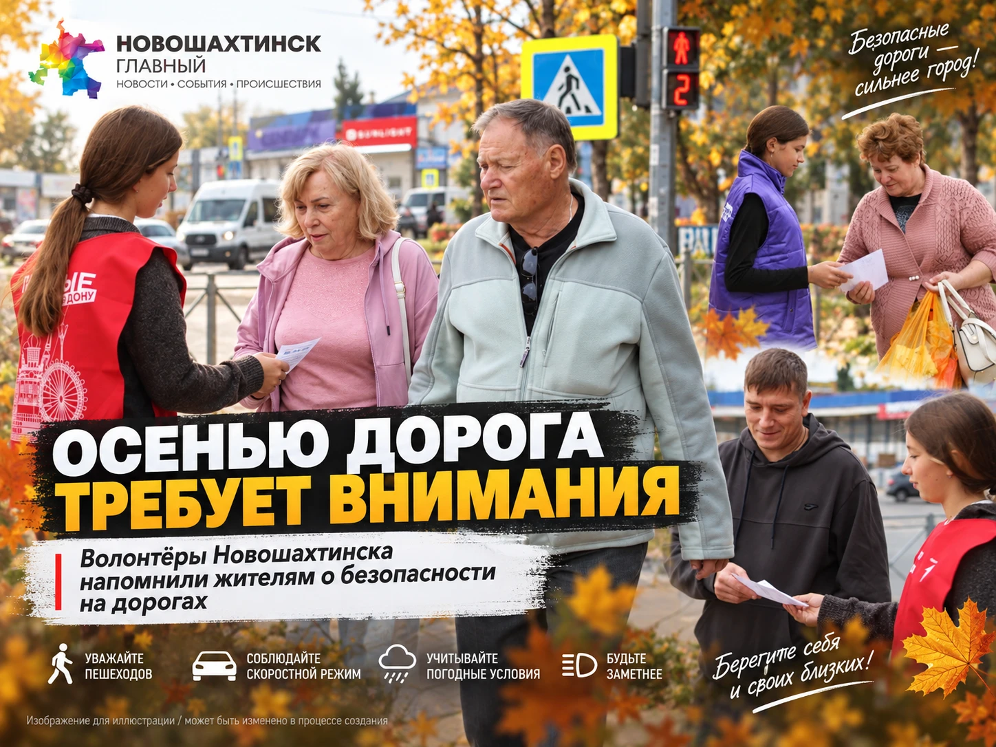 Осенью на дороге особенно важна внимательность: в Новошахтинске волонтёры вышли к жителям