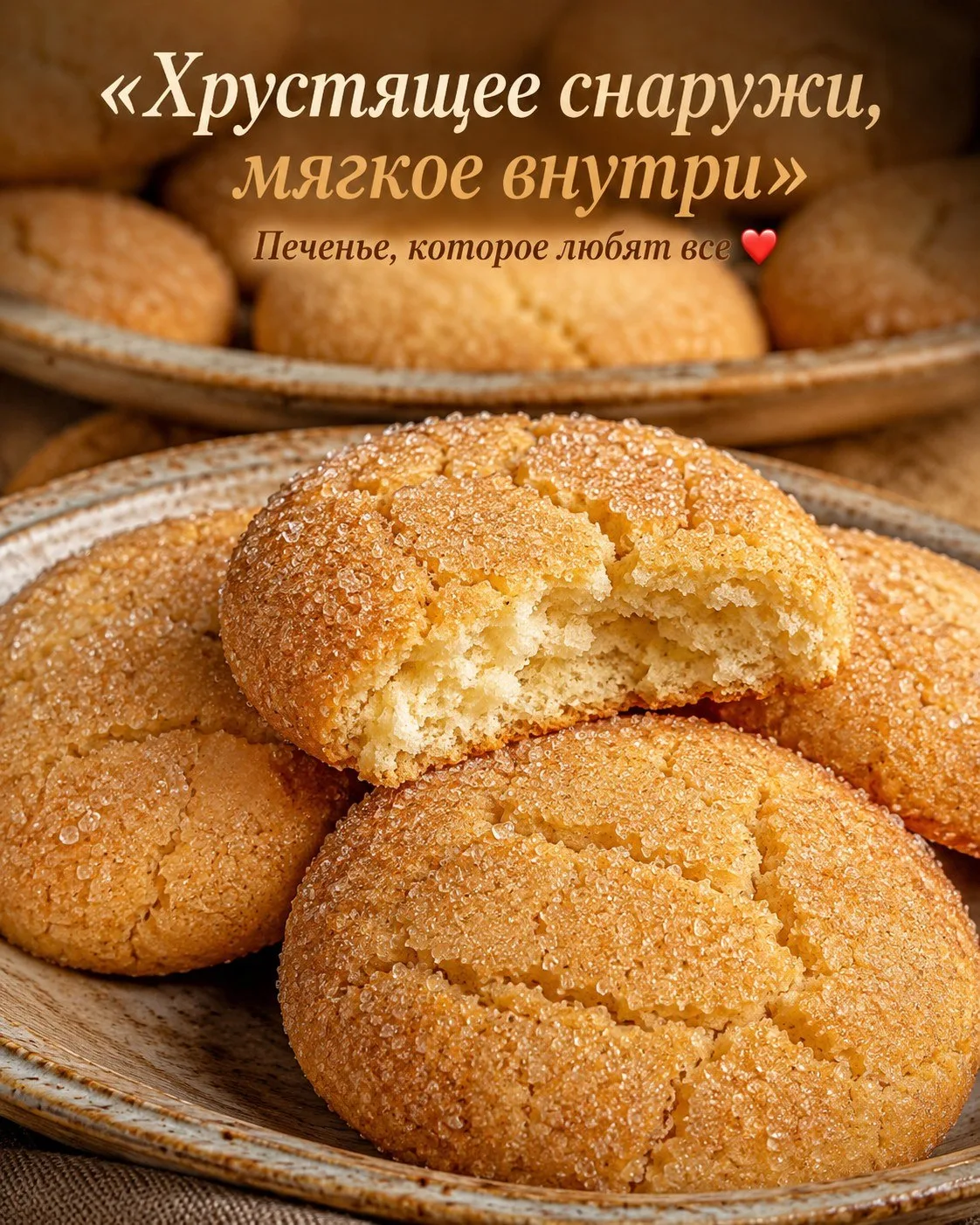 🍪 Печенье «Хрустит снаружи — мягкое внутри»
Нежное домашнее печенье с сахарной корочкой и мягкой се