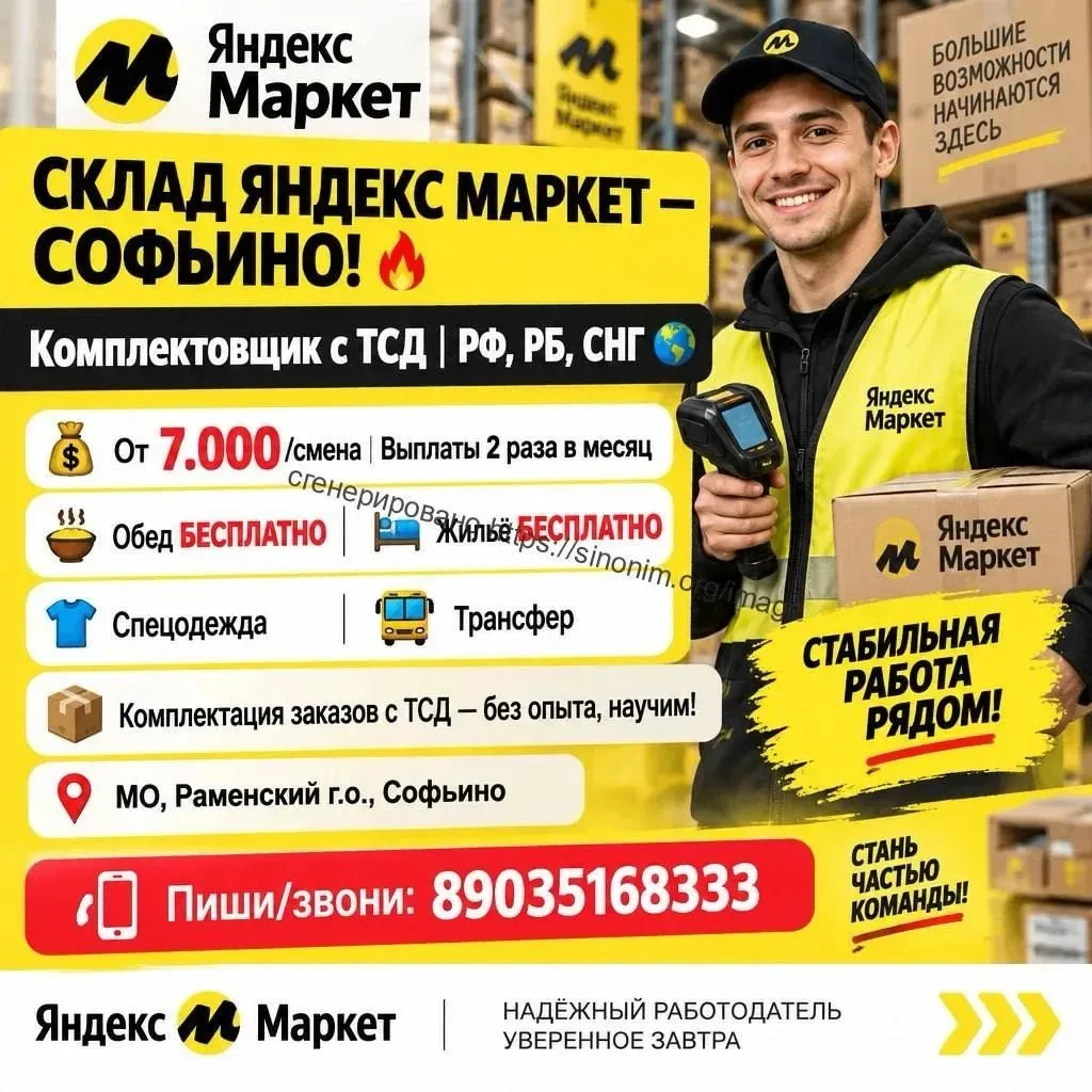 🔥 РАБОТА НА СКЛАДЕ ЯНДЕКС МАРКЕТ — СОФЬИНО! 🔥Приезжай один — жильё и обед уже включен...