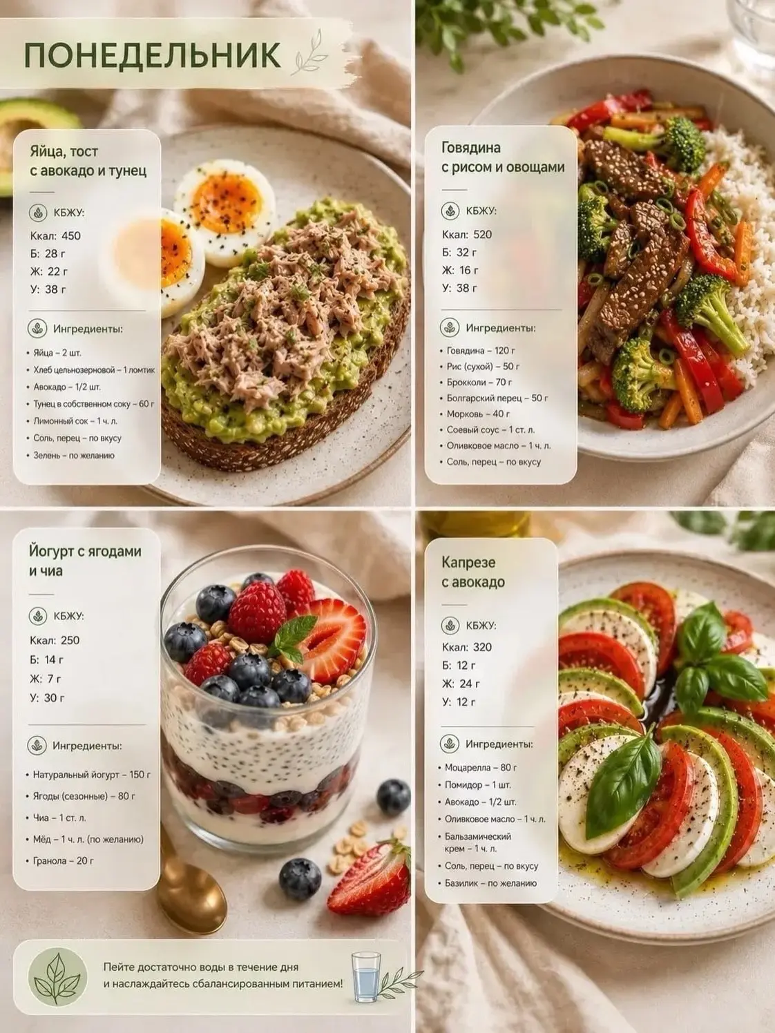 ☝️Пример вкусного, полезного и  меню 1500-1600ккал