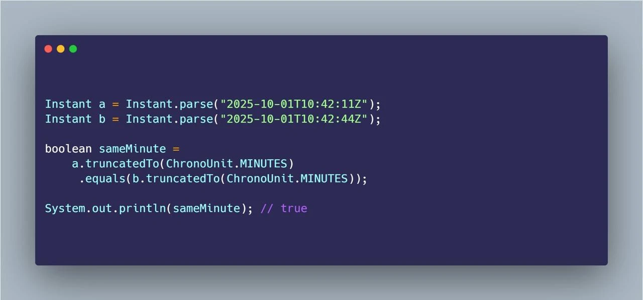 Java совет: сравнение времени без ловушек точности

Иногда при сравнении времени в Java проверки рав