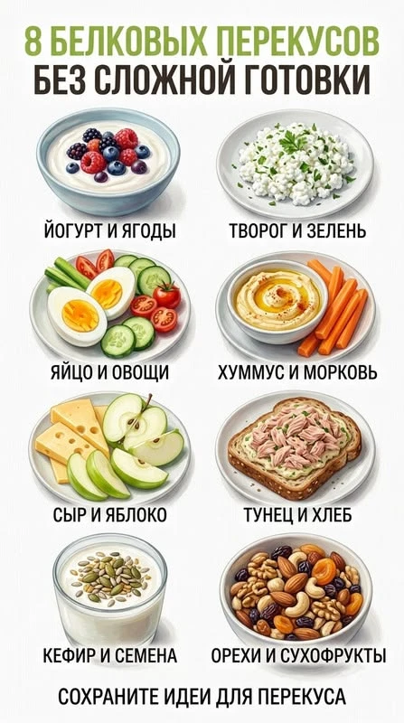 8 белковых перекусов без сложностей готовки 🥦🍒🍓🫐