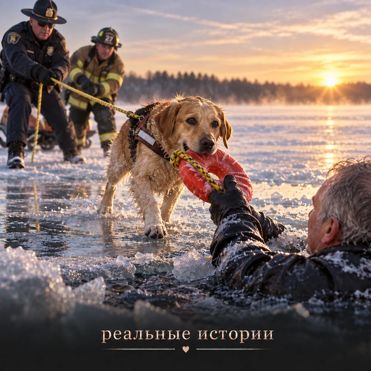 В январе мужчина гулял с собакой Руби по замёрзшему озеру. Лёд казался крепким, пока вд...