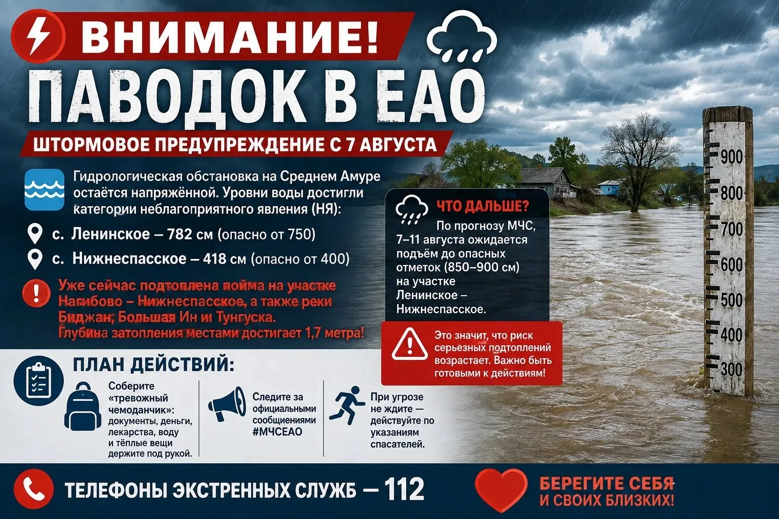 ⚡️ Внимание! Паводок в Еврейской АО: штормовое предупреждение с 7 августа