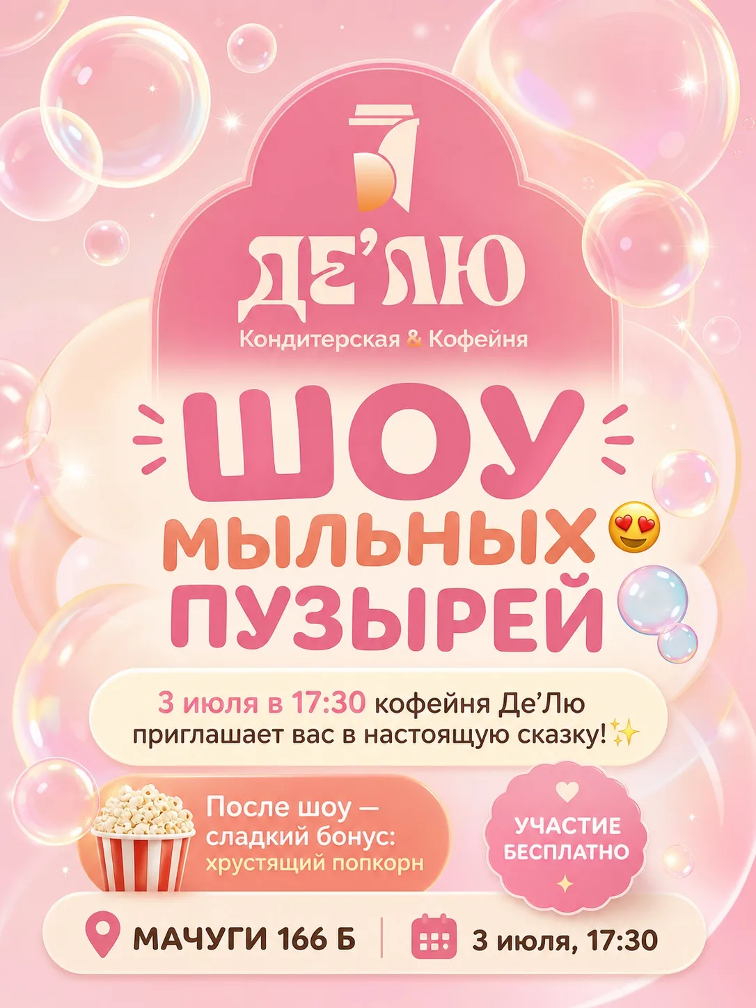 🎉 Волшебство уже близко! 🎉Забудьте про обычные вечера — 3 июля в 17:30 кофейня Де’Лю ...