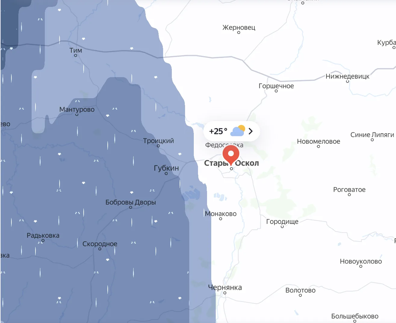 ⛈️ Ливень приближается к Старому Осколу