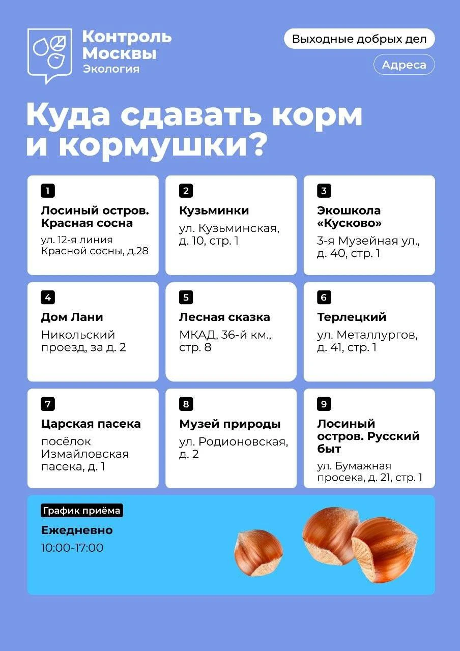 🐿️ Москвичей приглашают помочь городским животным подготовиться к зиме.
