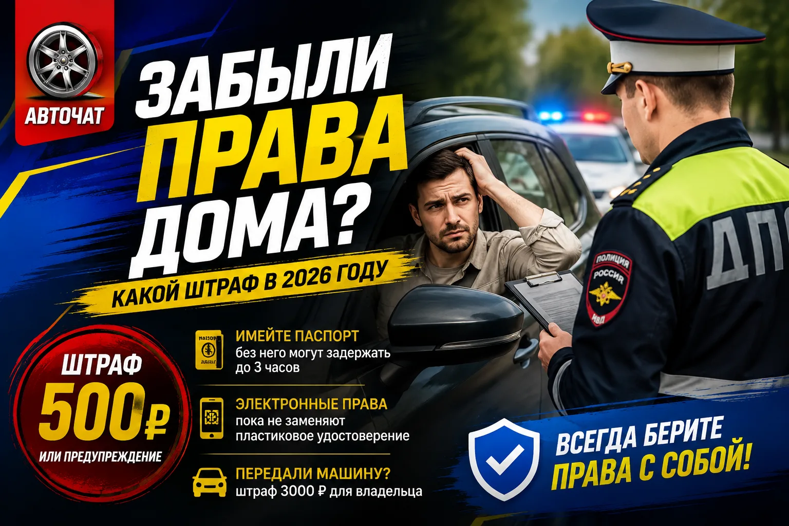 Забыли права дома: какой штраф грозит водителю в 2026 году