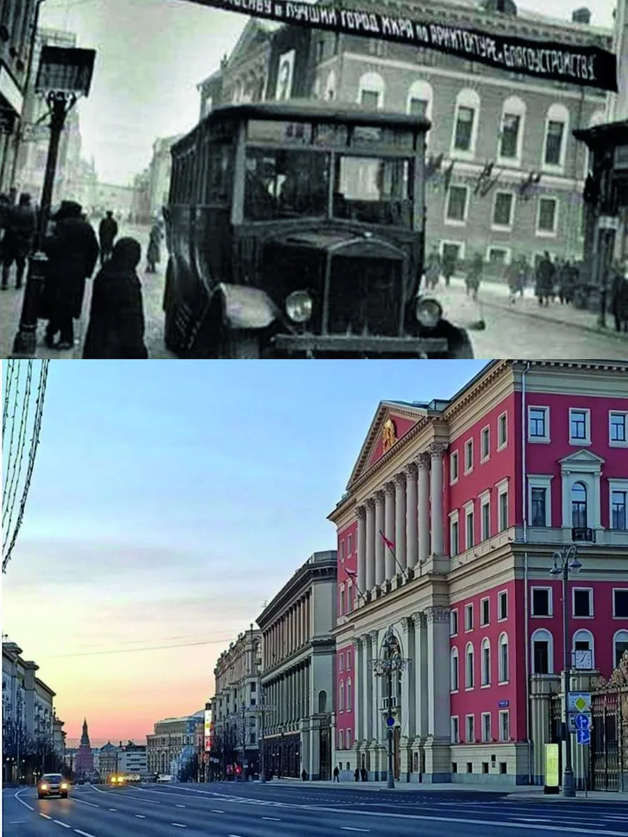 📍Улица Тверская.  

1930/2023 год.

💡Над пассажирским автобусом английского производства Leyland п