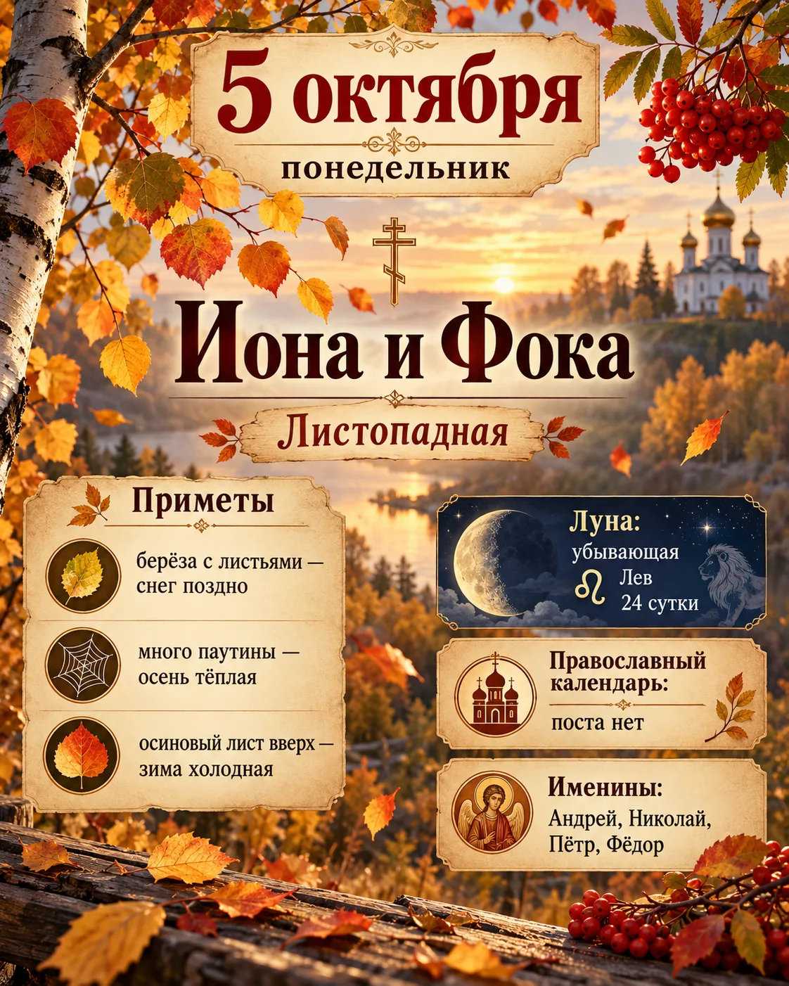 🌙 НАРОДНЫЙ И ЛУННЫЙ КАЛЕНДАРЬ — 5 ОКТЯБРЯ