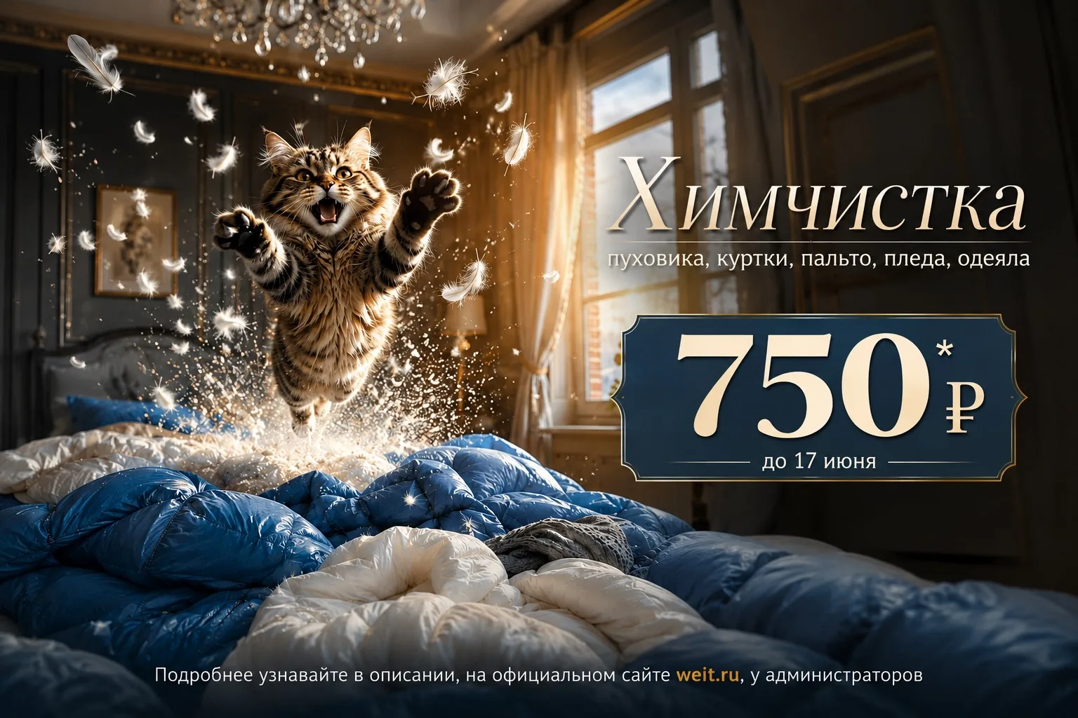 😻 ЦЕНЫ, ОТ КОТОРЫХ МОЖНО ПОДПРЫГНУТЬ ДО ПОТОЛКА

До 17 июня

✨ 750 ₽ – Стандартная чистка (в собств