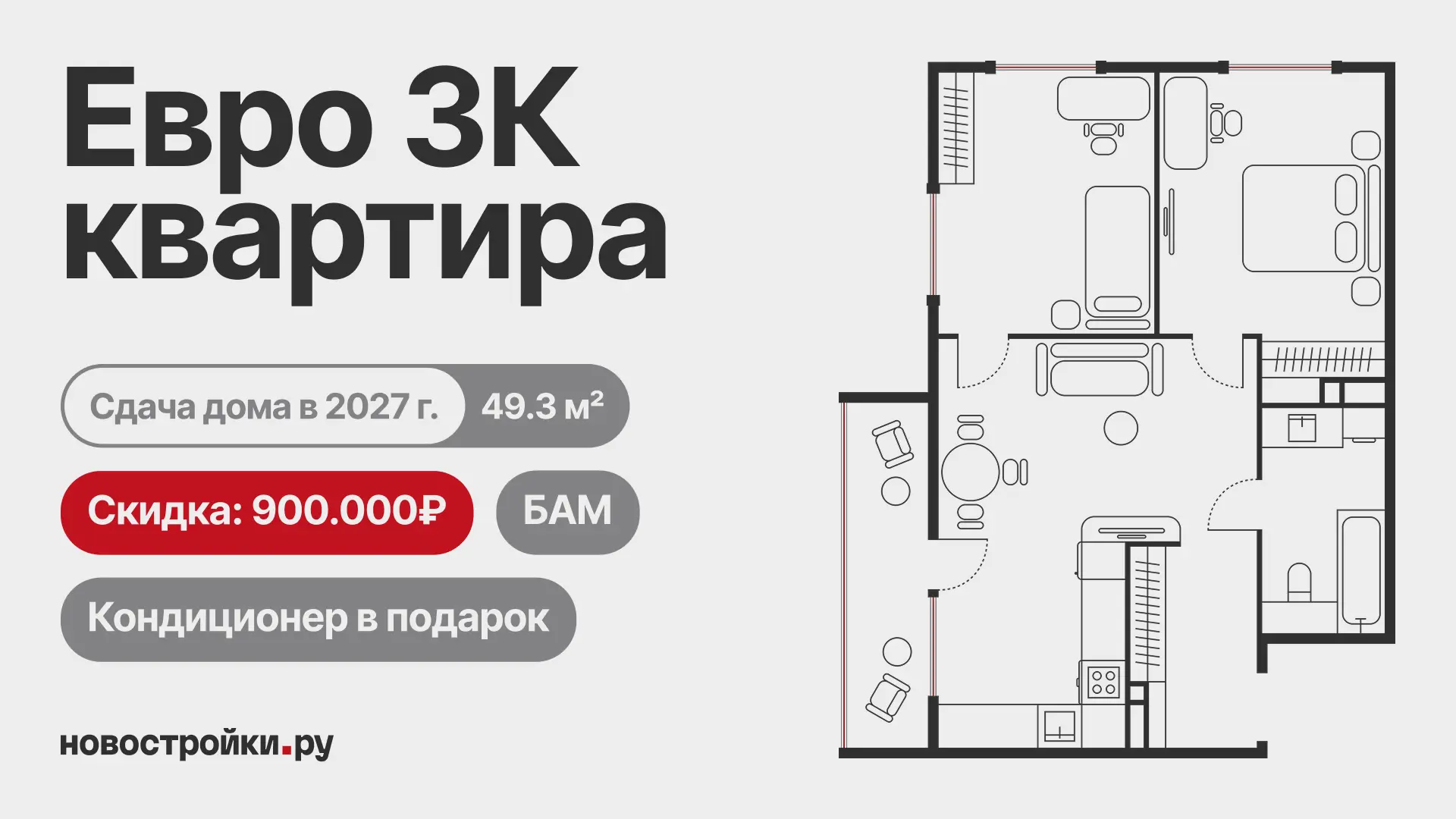 - 900 000 ₽ на евро-трёшку в ЖК, который приятно удивляет не рендерами, а решениями