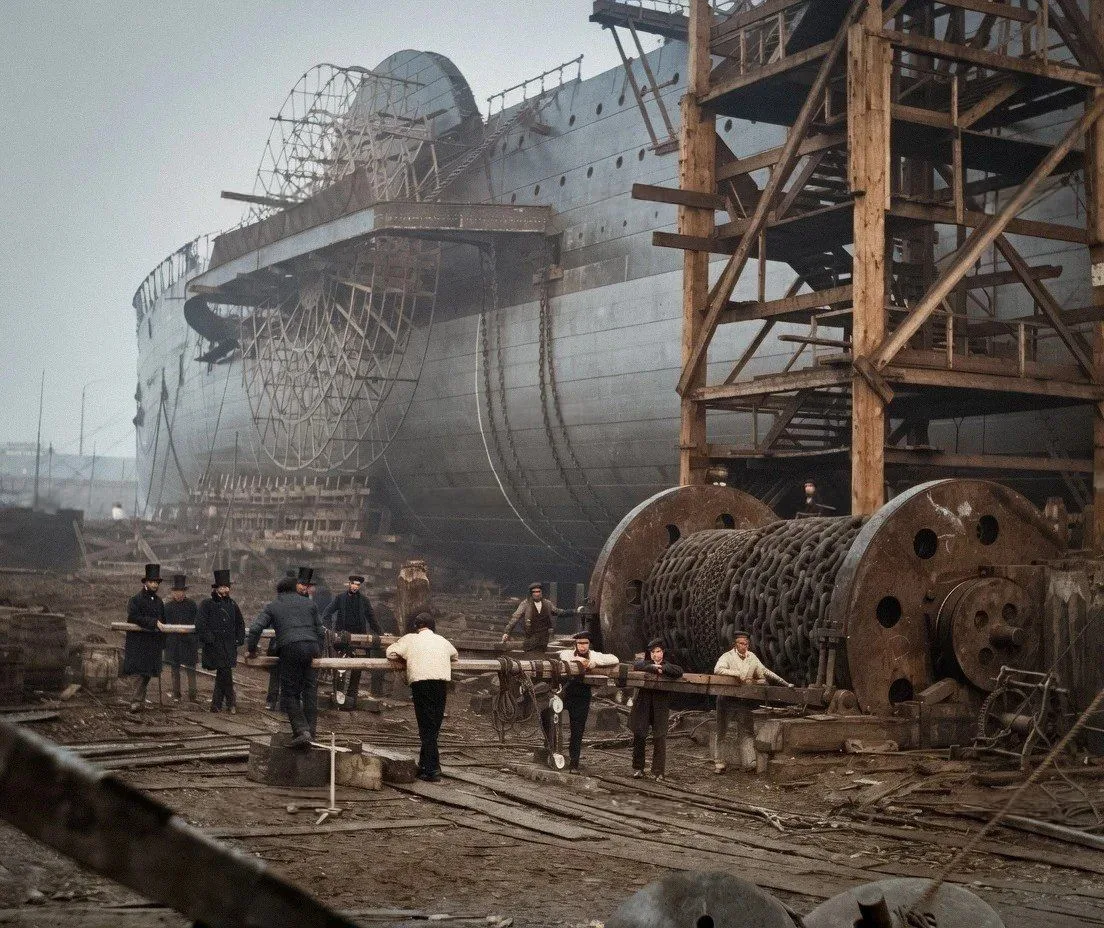 Строительство корабля SS Great Eastern. 1857 г., Великобритания