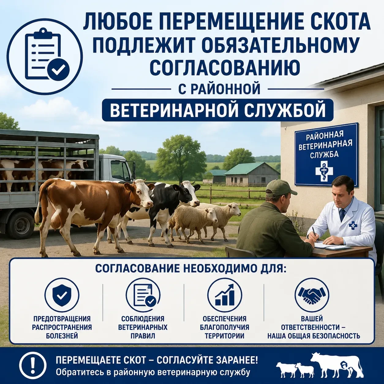 Перемещение скота: Обязательное согласование с ветеринарной службой района
