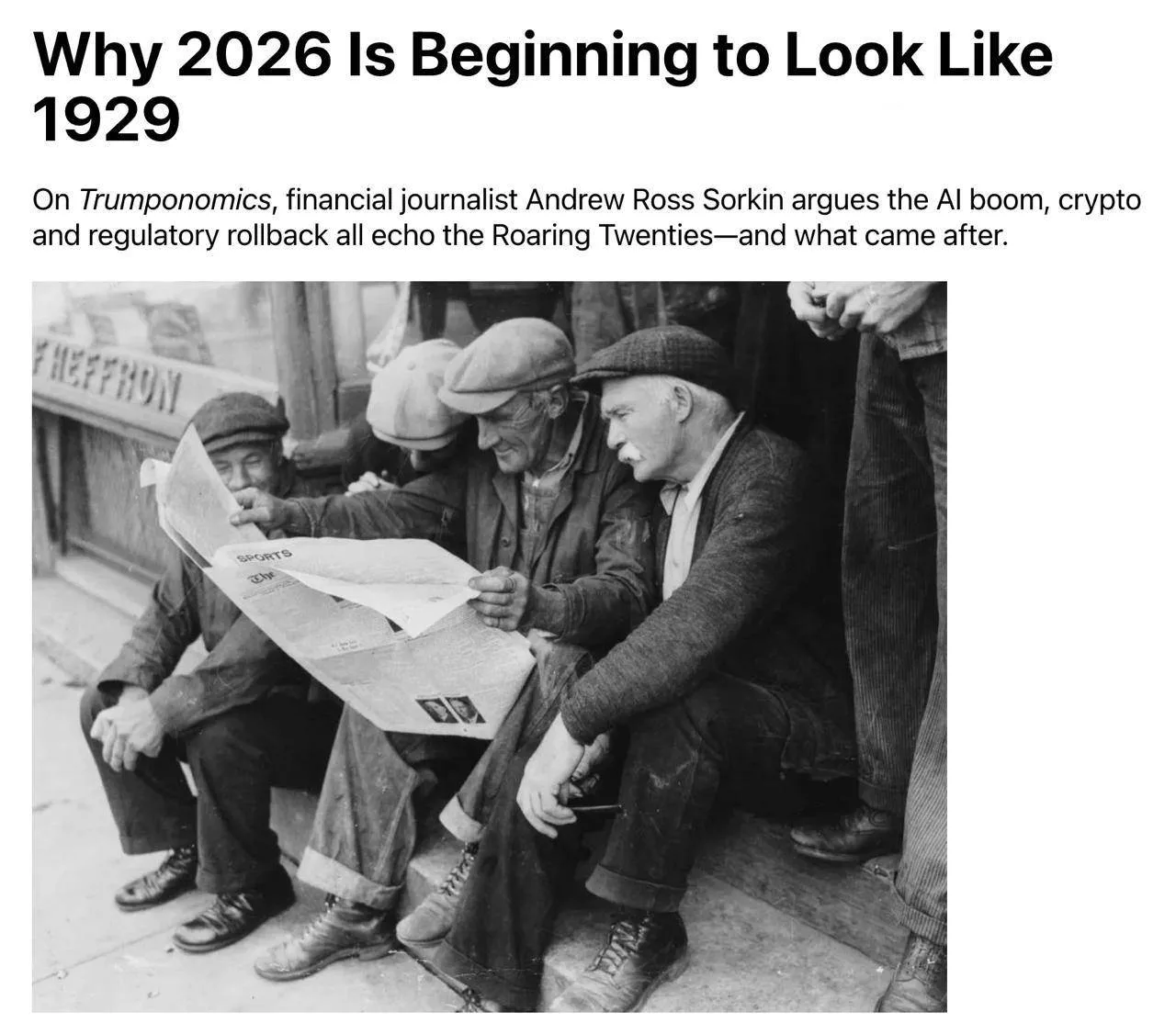 🧐 Рынки все больше напоминают период перед крахом 1929 года

➠ Финансовый журналист Эндрю Росс Сорк