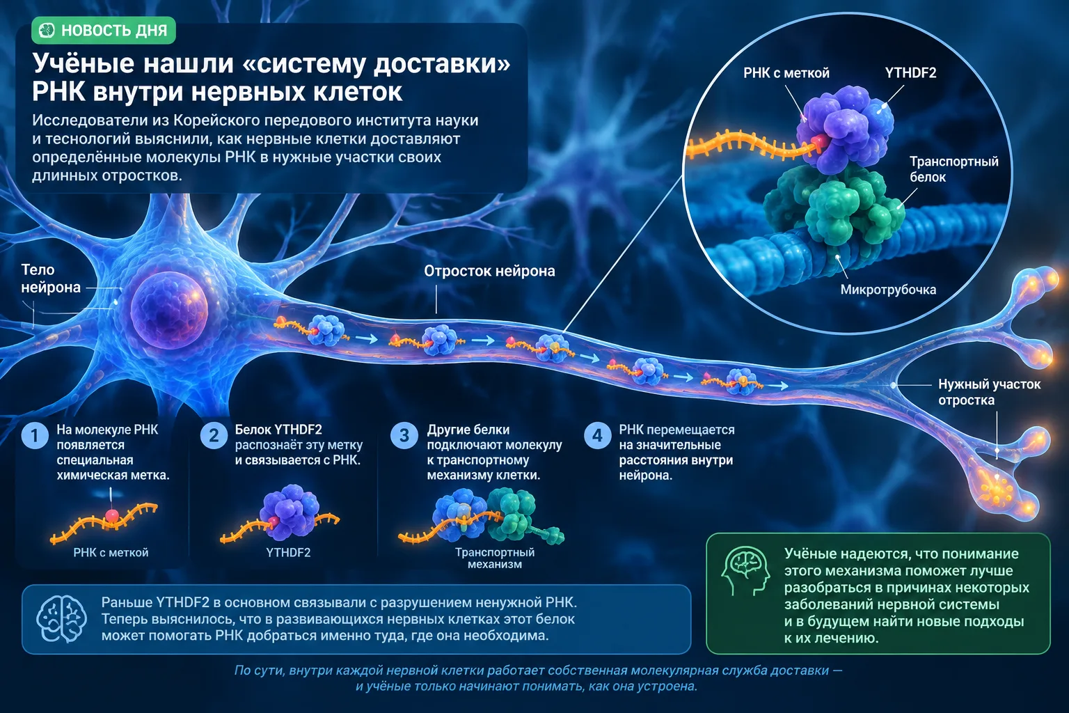 Учёные нашли «систему доставки» РНК внутри нервных клеток