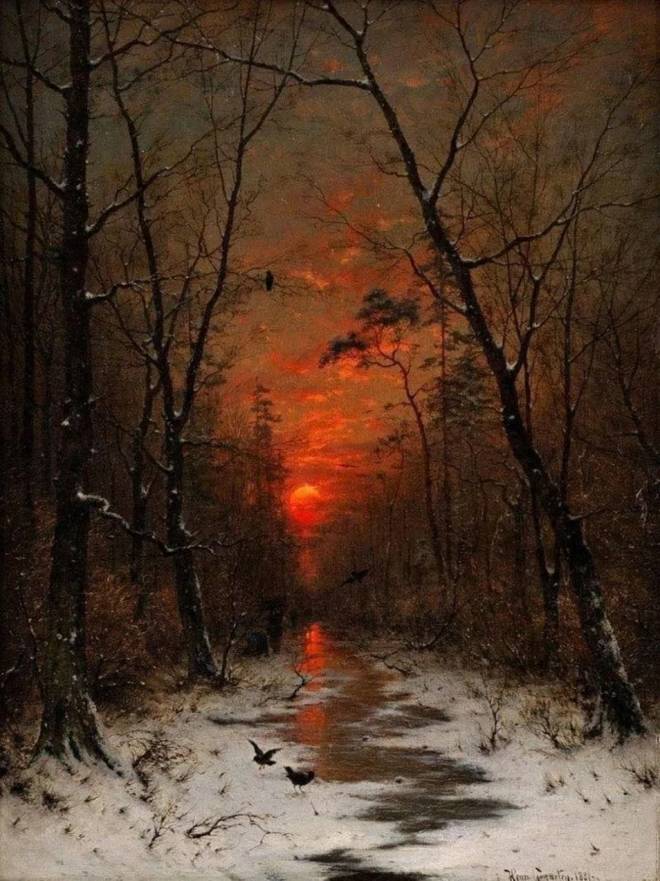 «Закат над зимним лесом», 1881
— Генрих Гогартен (1850–1911)

Есть пейзажи, которые ничего не расска
