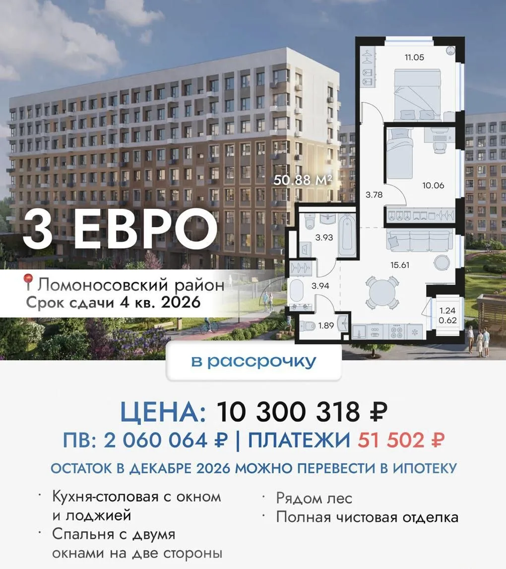 3-евро до 10 млн в Новоселье — семейный формат с рассрочкой 👇  Если вам уже тесно, но классическая т
