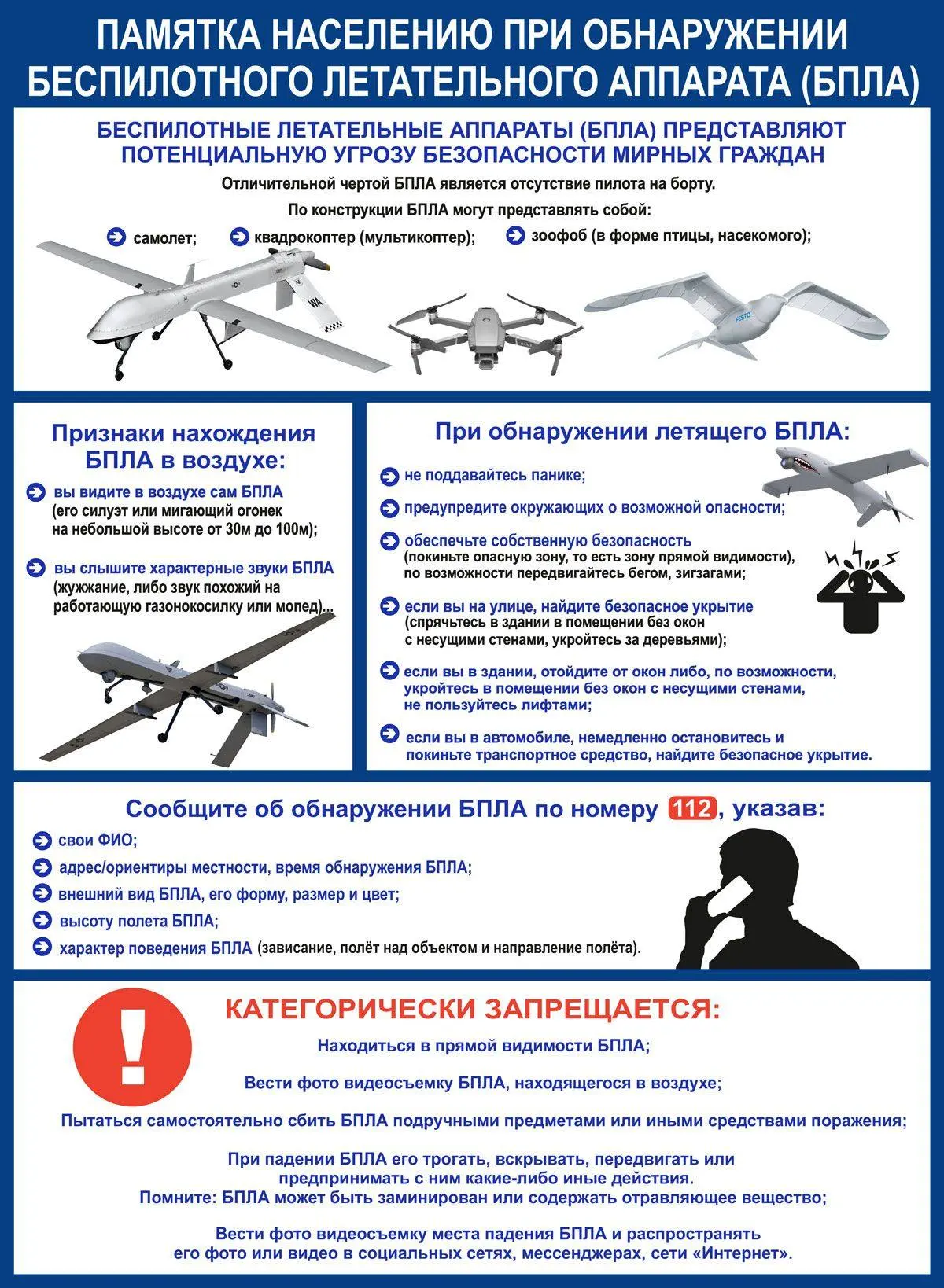 ⚠️ Увидели БПЛА? Действуйте правильно!