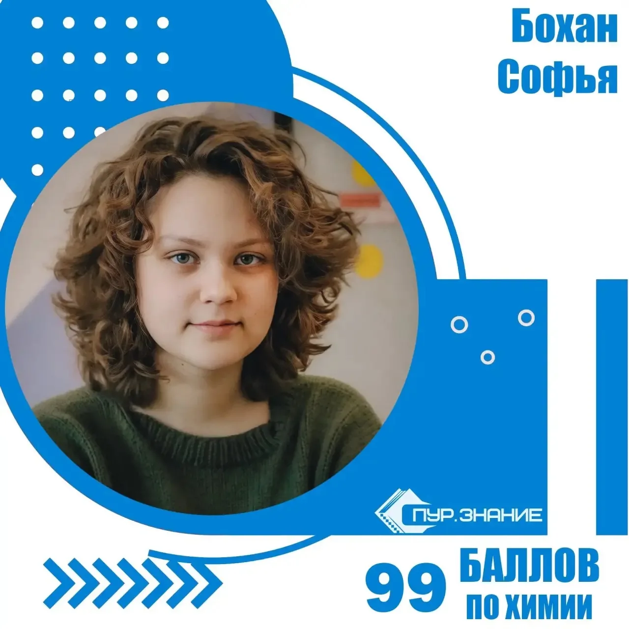 ✨Ученица Старшей школы Бохан Софья набрала 99 баллов на экзамене по химии.
🏆Достижения:
–призёр рег