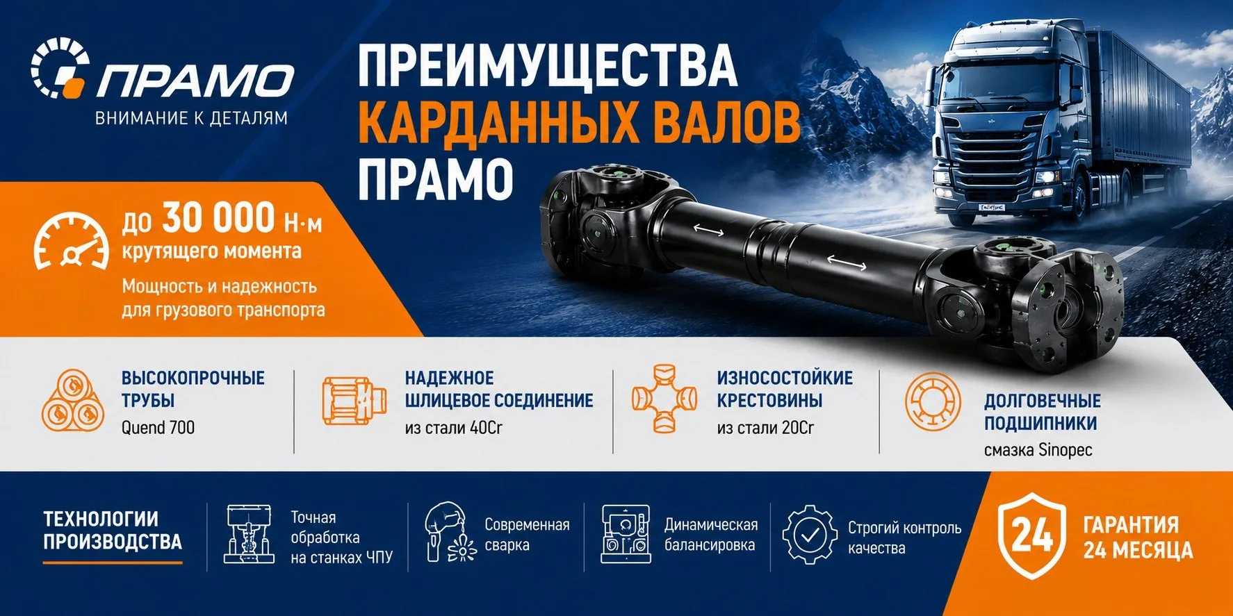 Карданные валы ПРАМО — вся информация в одном лифлете 

Собрали ключевые данные о карданных валах ПР