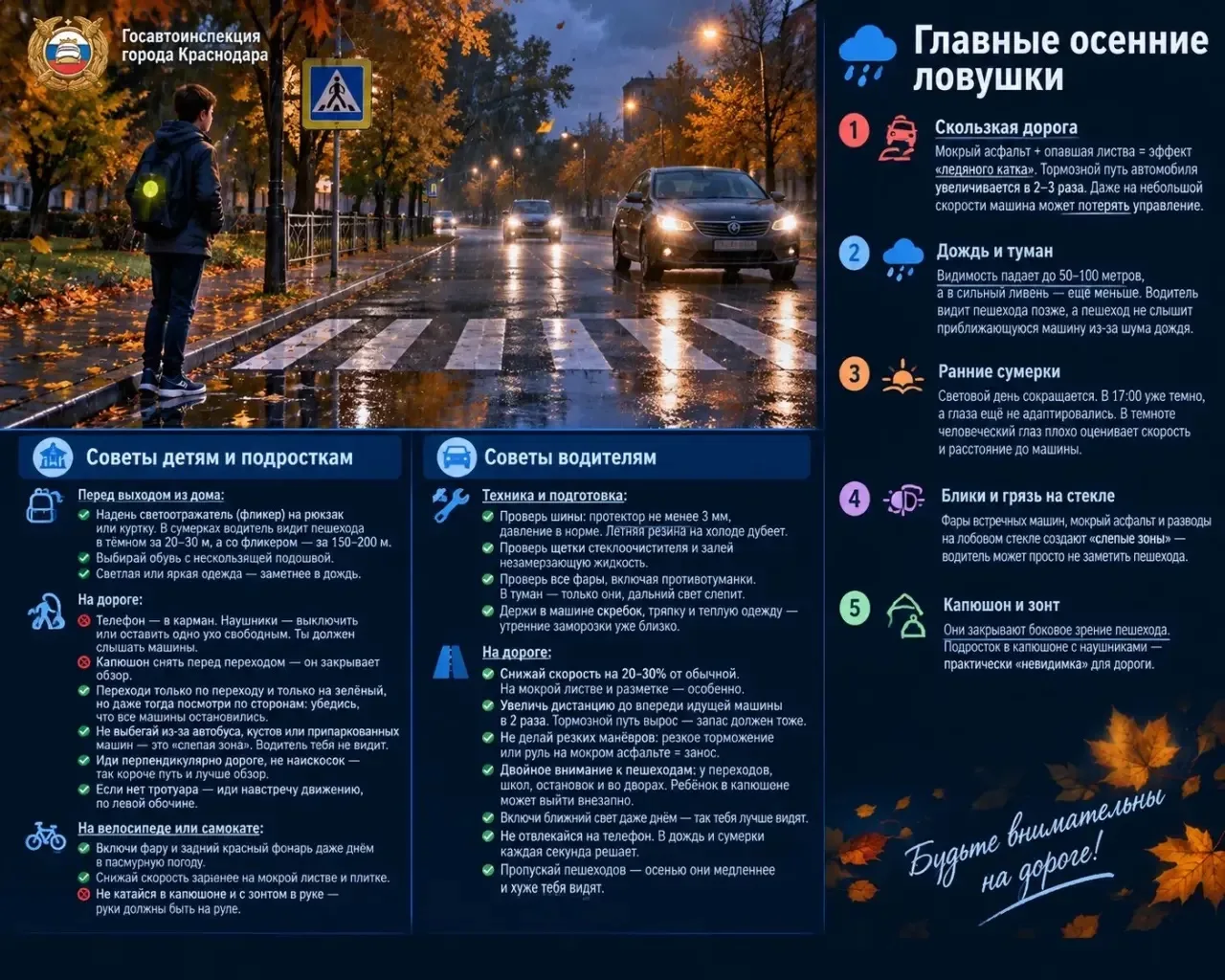 🍂 Памятка по ПДД на осень