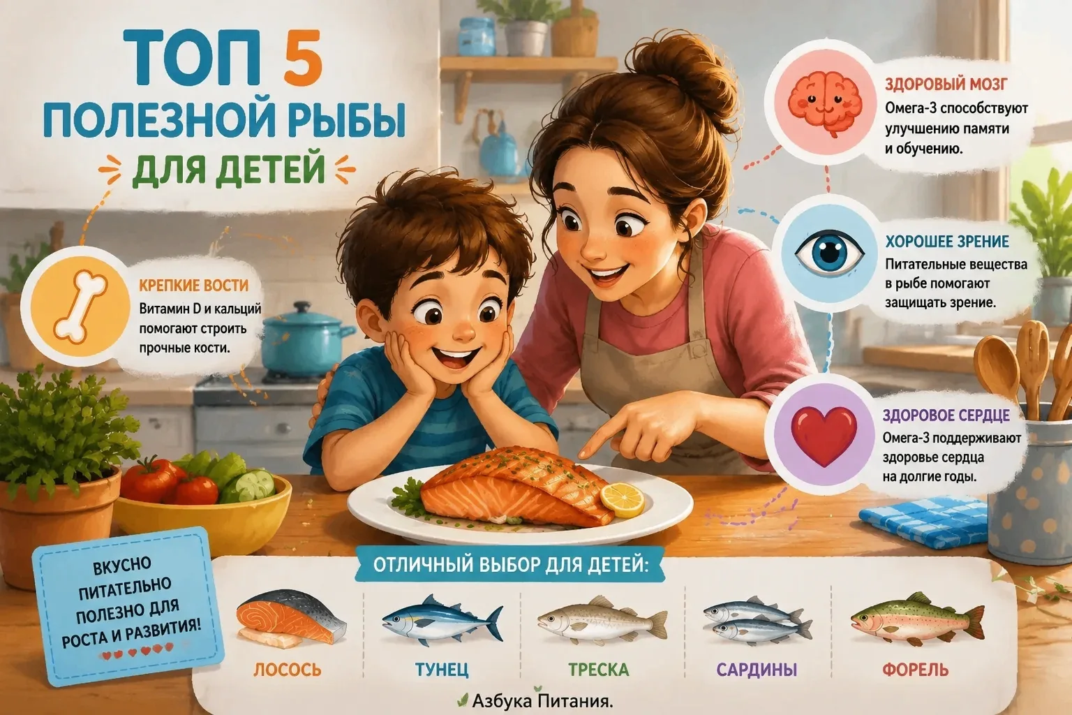 Топ-5 самой полезной рыбы для детей: строим меню правильно 🐟