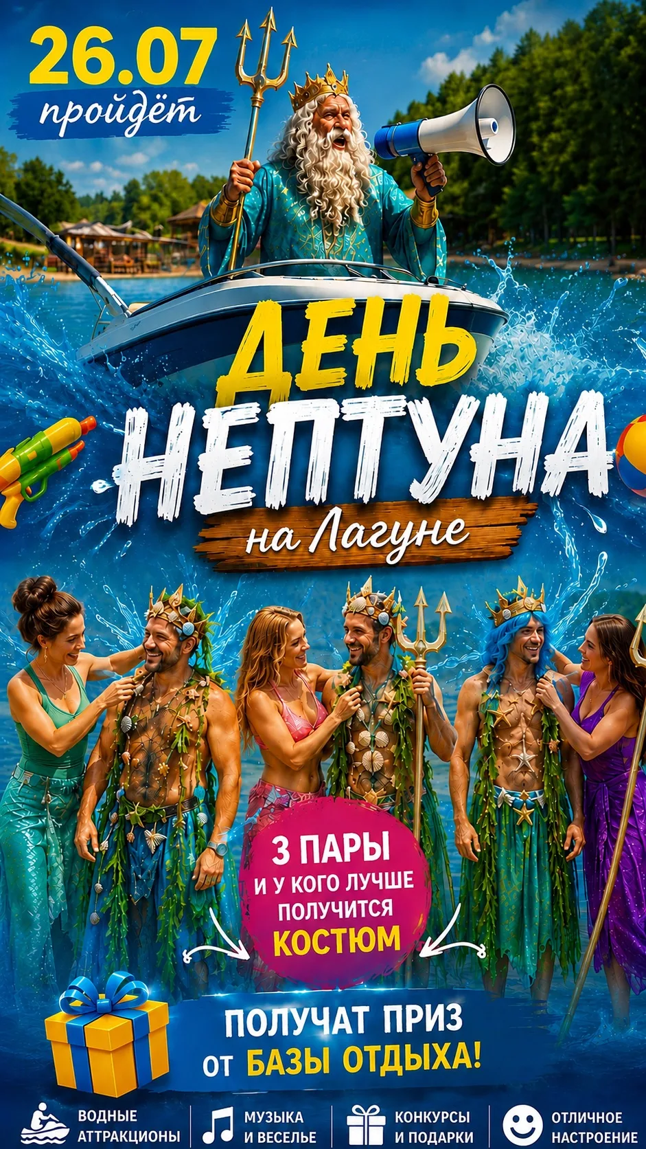 🌊 День Нептуна в «Лагуне» — 26 июля! 🌊

Приглашаем вас провести праздник в Лагуне ярко, весело и н