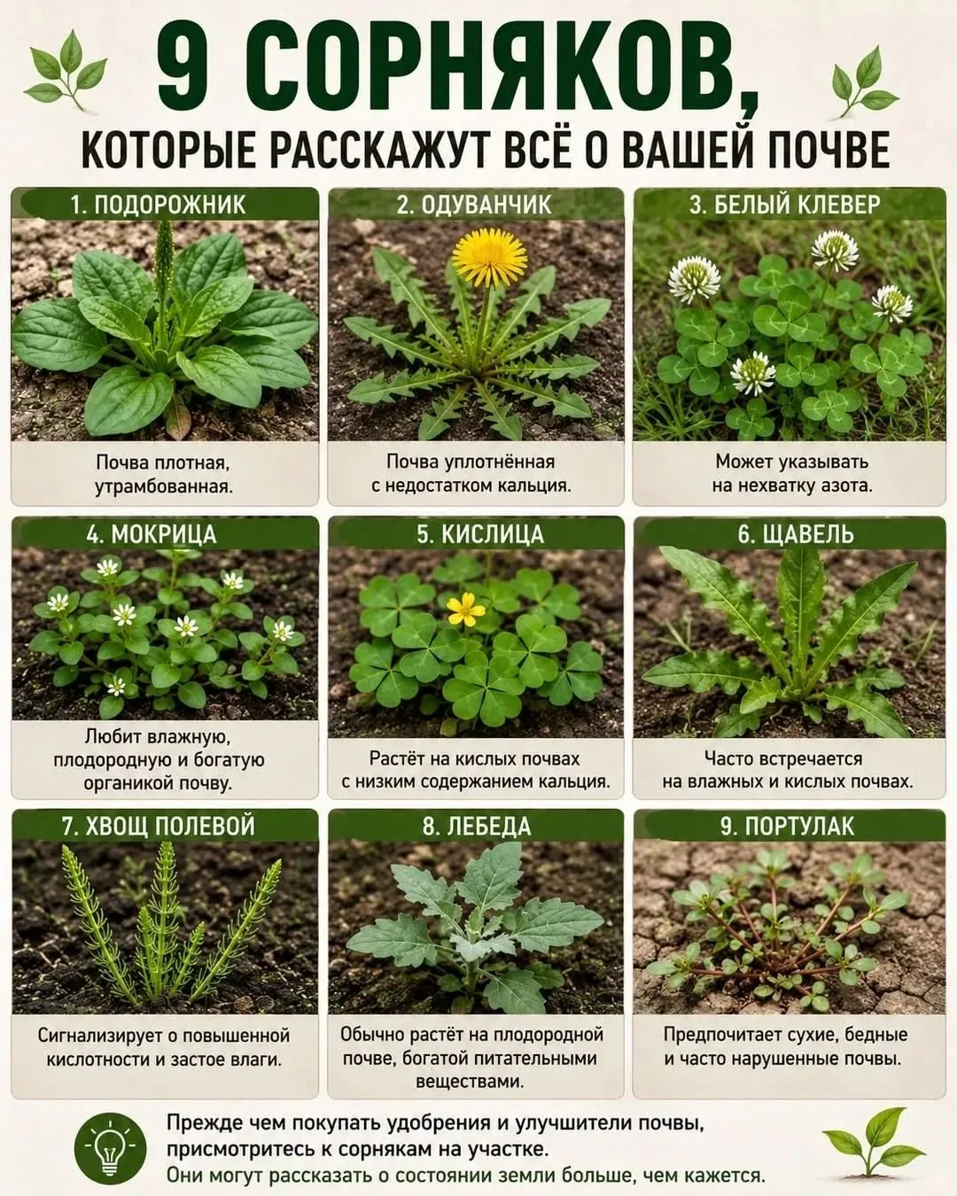 🌿 9 сорняков, которые расскажут всё о вашей почве