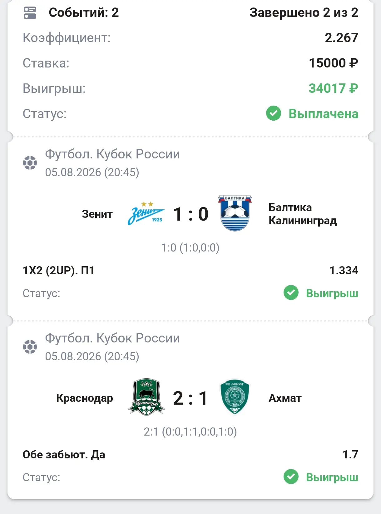 Отчет по вип ставкам за 5.08
Обе Вип ставки выиграли 
 
Хотите купить? Пишите сюда 
Александр