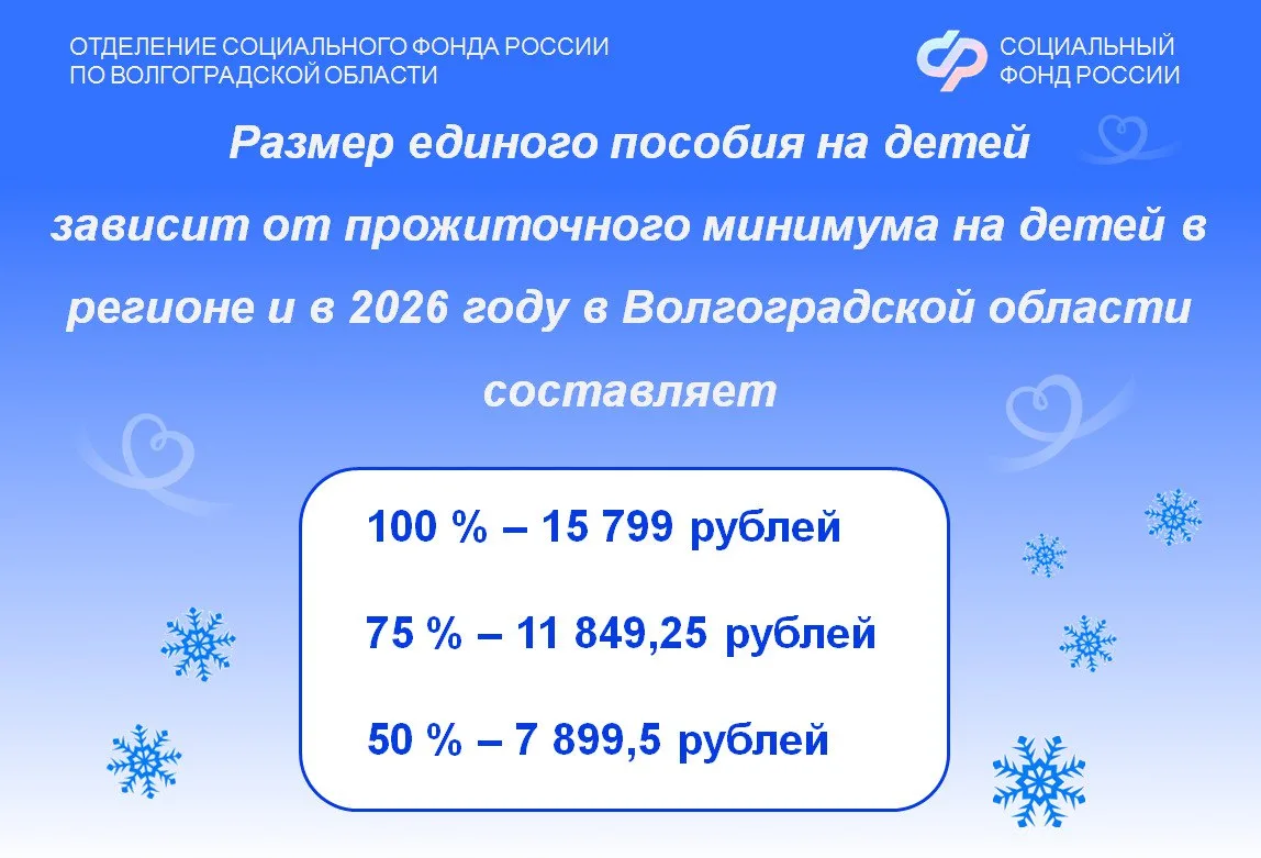 В 2025 году Отделение СФР по Волгоградской области назначило единое пособие родителям более 130 тыся