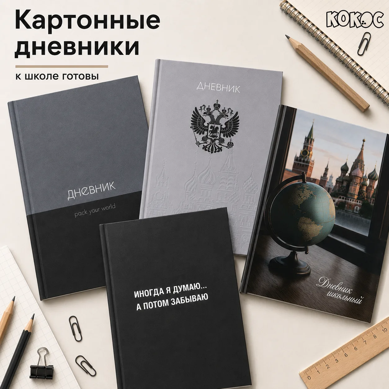 Формат А5, плотная картонная обложка и дизайны на разное настроение — от строгой класси...