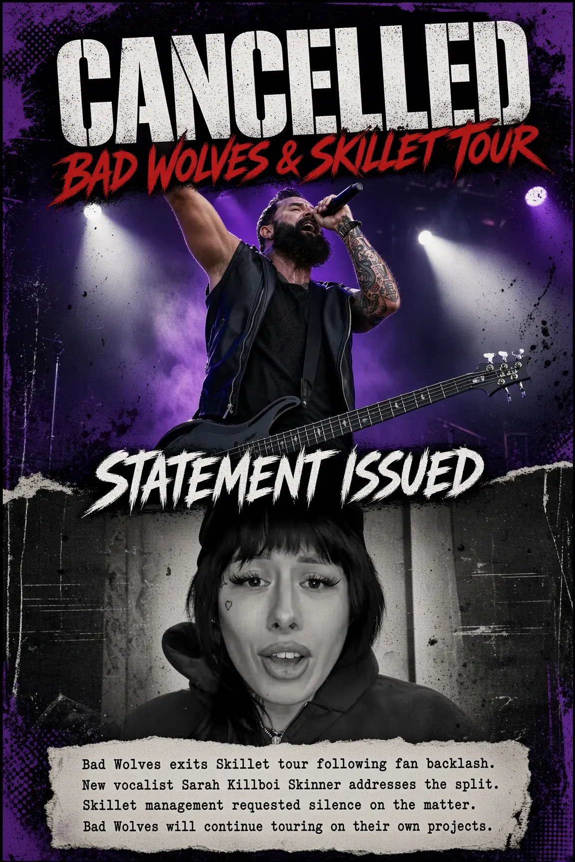 Отмена совместного тура Bad Wolves и Skillet