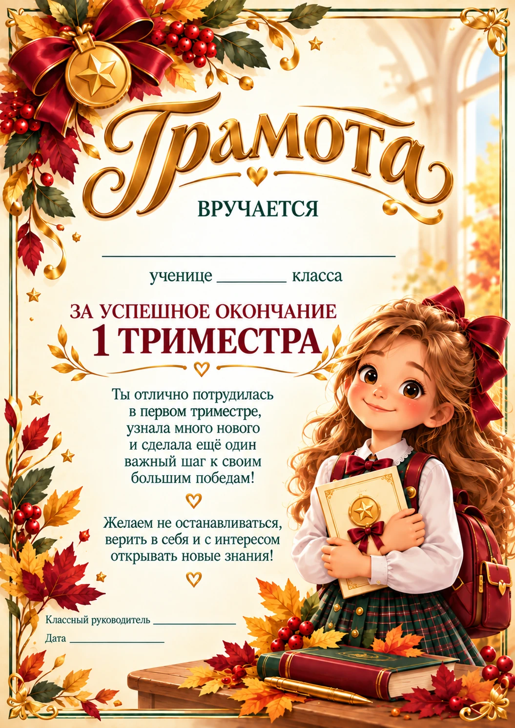 Дорогие коллеги, многие просили сделать грамоты за окончание первого триместра 🍂✨