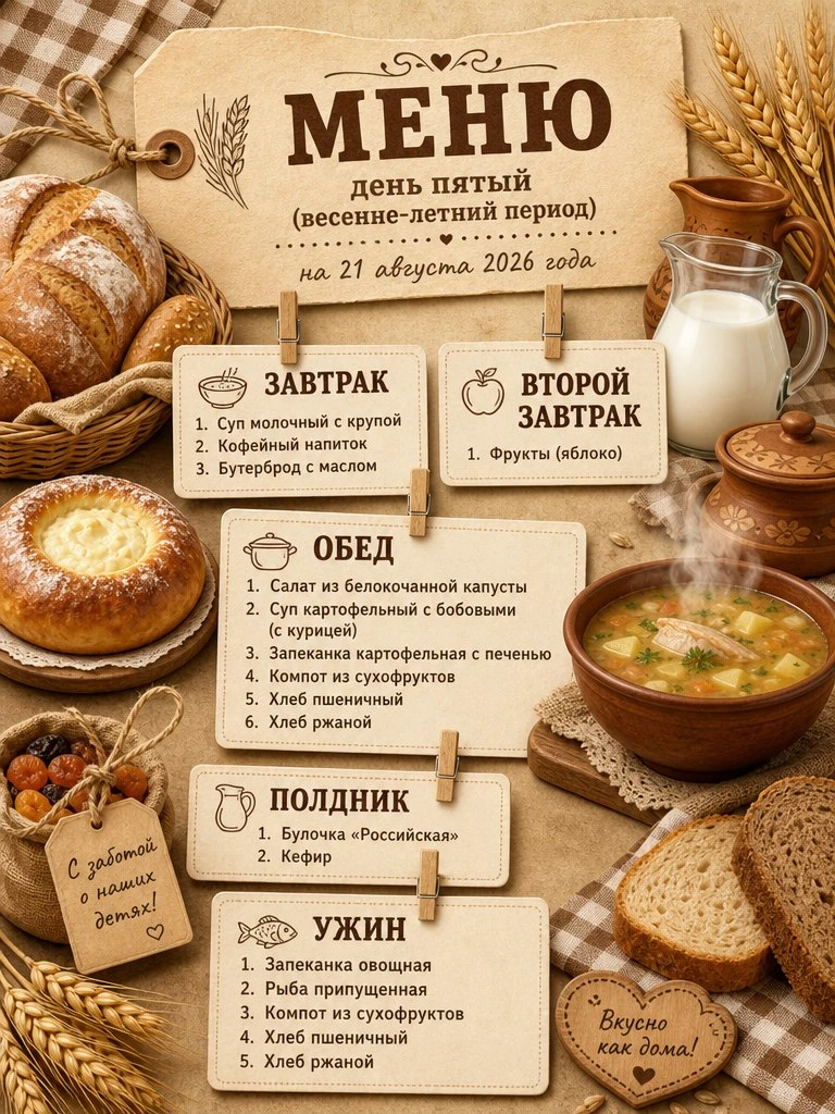 Меню на 21 августа 2026 года