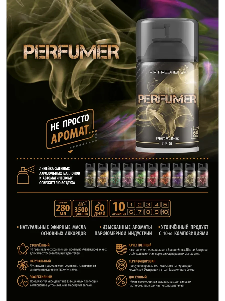 ⚡️ Освежитель воздуха сменный баллон Perfume №9 антитабак, Perfumer
