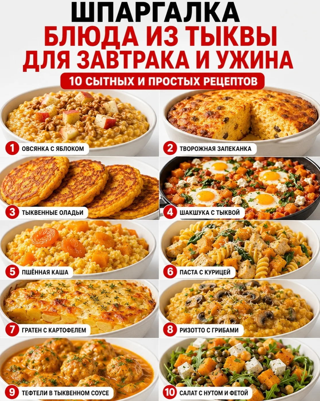 🎃 ШПАРГАЛКА ПО БЛЮДАМ ИЗ ТЫКВЫ ДЛЯ ЗАВТРАКА И УЖИНА ❤️