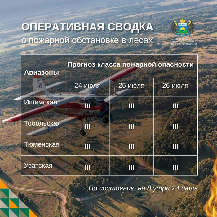 🔥 По данным региональной диспетчерской службы, на утро 24 июля в Тюменской области нет действующих 