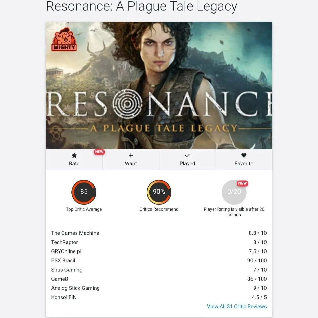 Resonance: A Plague Tale Legacy получила смешанные, но в основном положительные отзывы