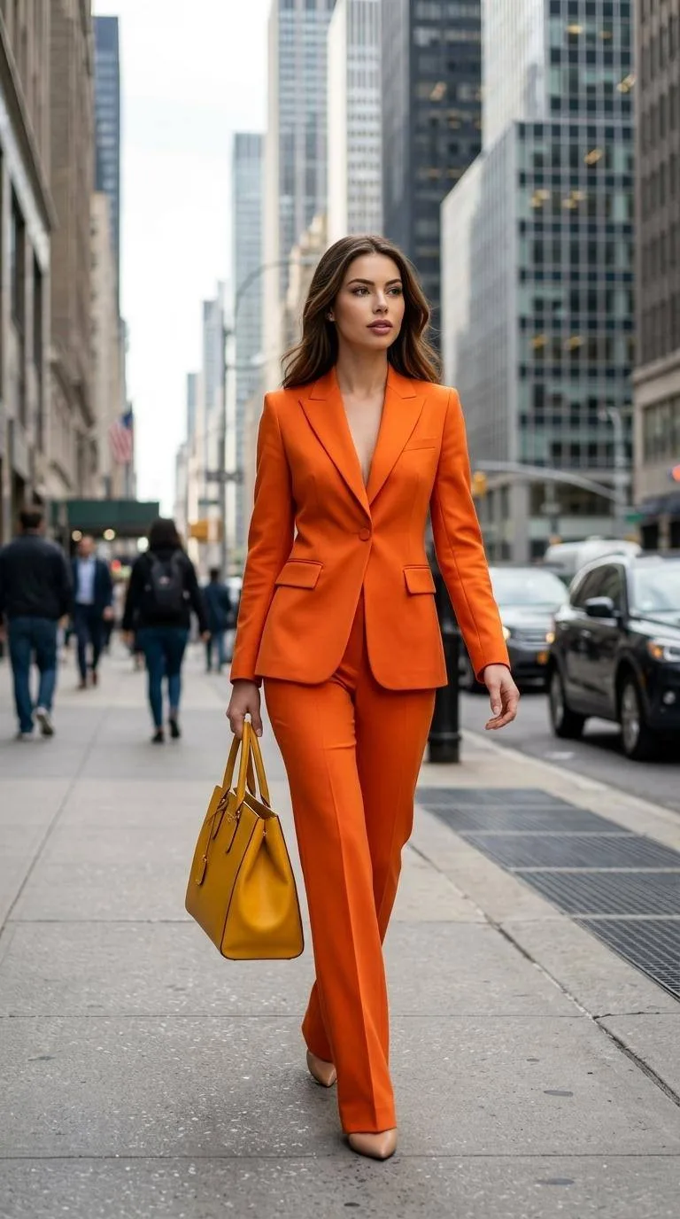 Оранжевый флекс 🧡  Ultra-realistic high-fashion editorial street photography set in a bustling urban