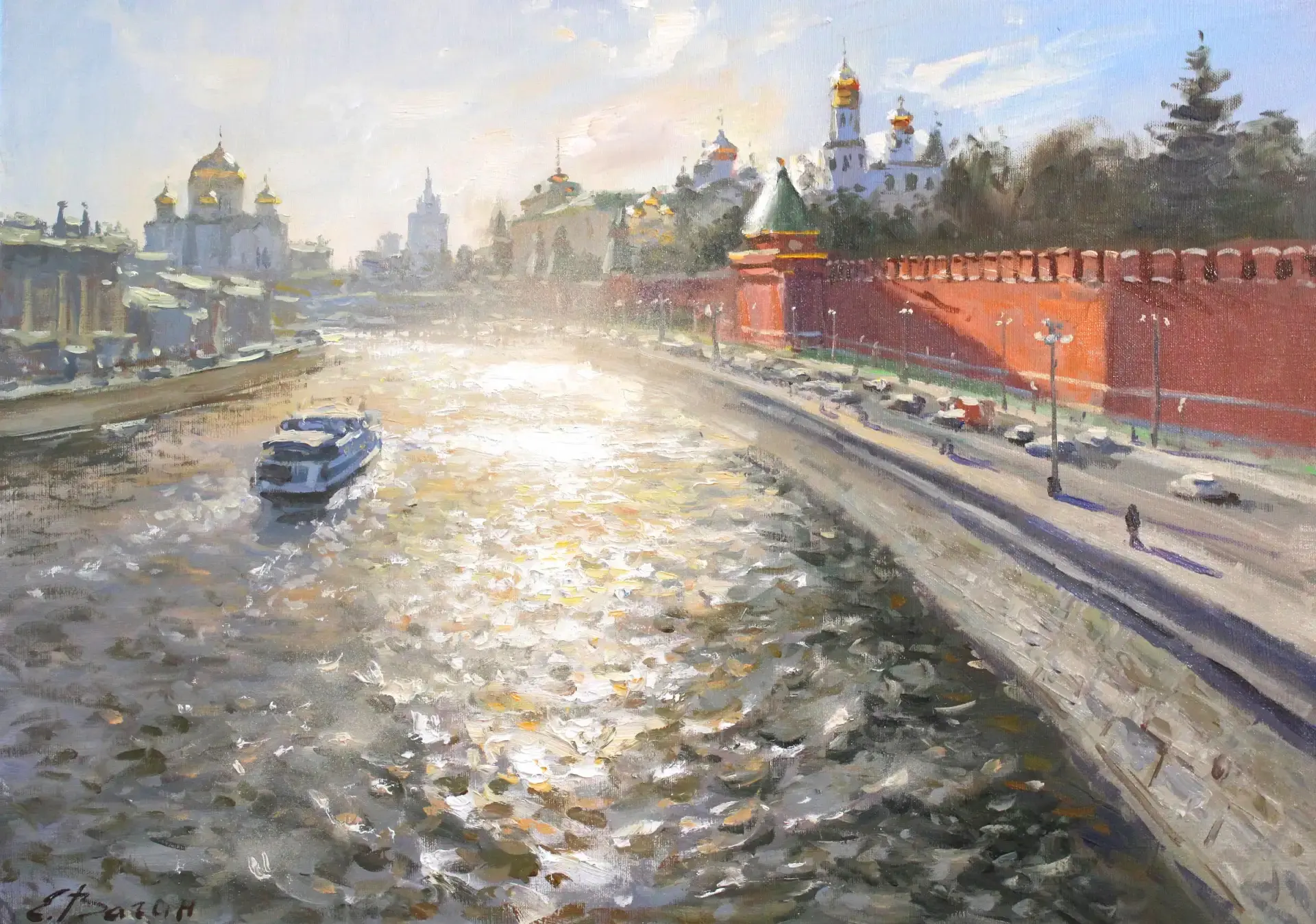 Вагин Евгений "Блики на воде. Москва." 2026г. 50х70 х.м.