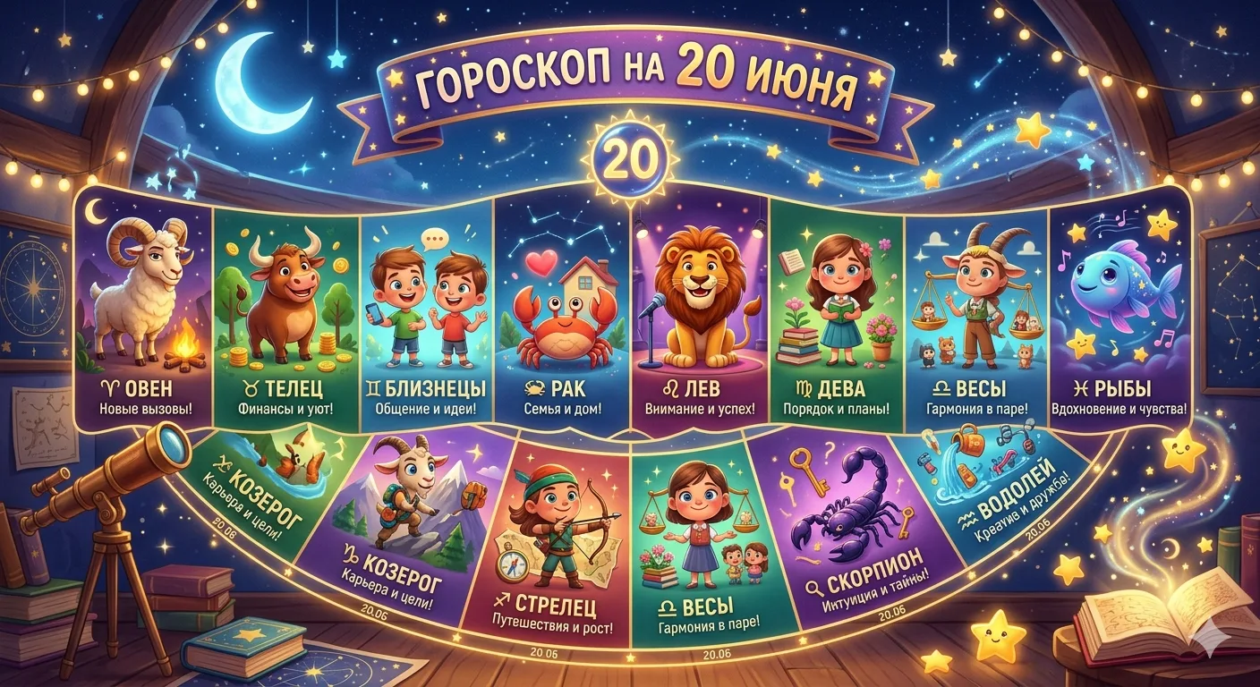 Вот ваш астрологический гид на субботу, 20 июня 2026 года. В этот день Солнце в Раке создает атмосфе