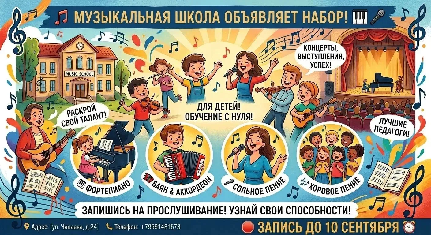 Музыкальная школа объявляет дополнительный набор детей!