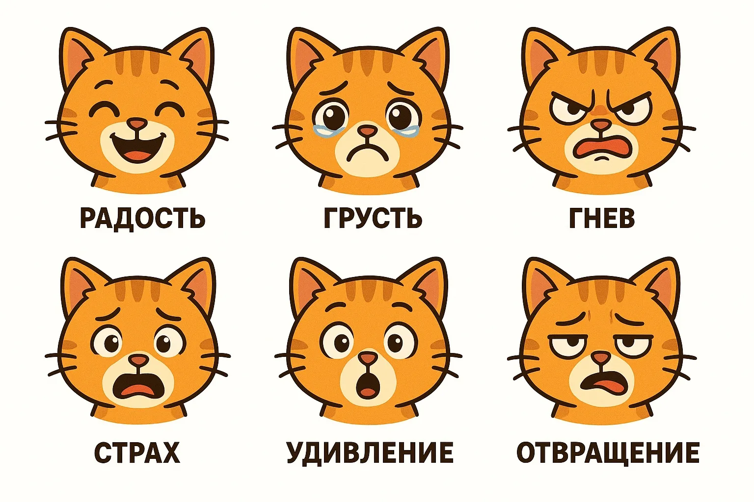 🌱 БАЗОВЫЕ ЭМОЦИИ  Карточки для изучения эмоций для детей.  😄 Радость  😢 Грусть  😡 Гнев  😨 Страх  😮 У