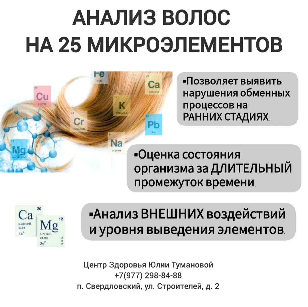 Определяет концентрацию 25 разных химических элементов в образце волос.