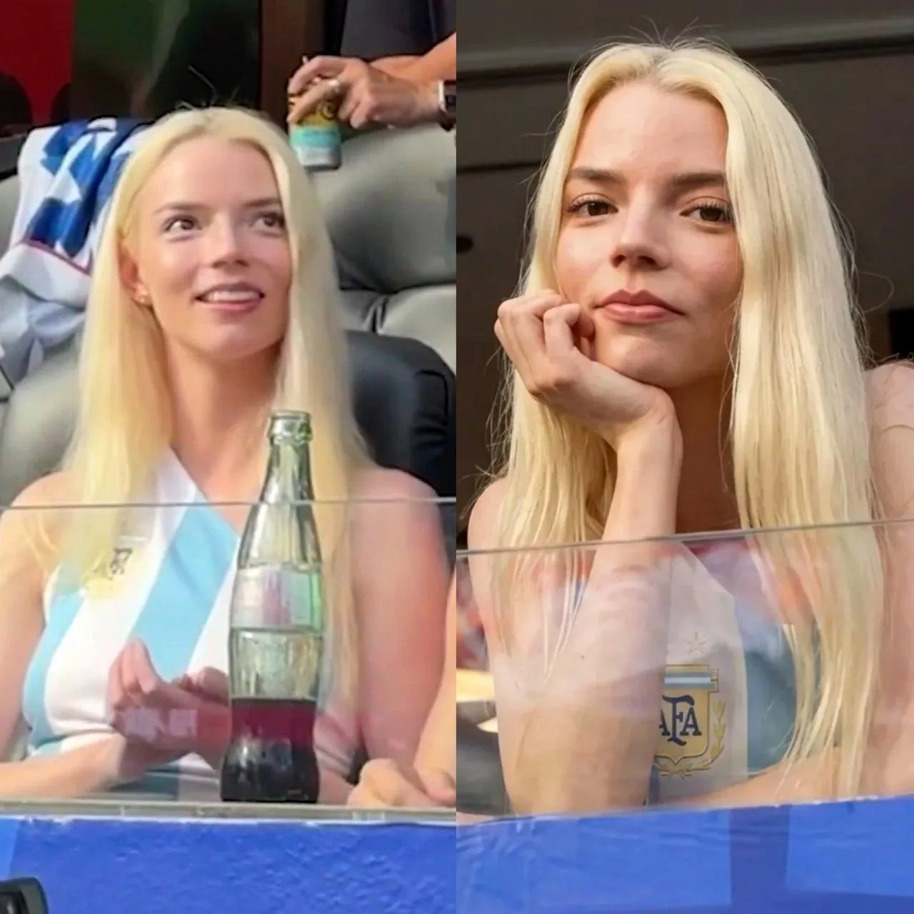 ⚽️ Классная Аня Тейлор-Джой во время на стадионе поддерживает сборную Аргентины на проходящем чемпио