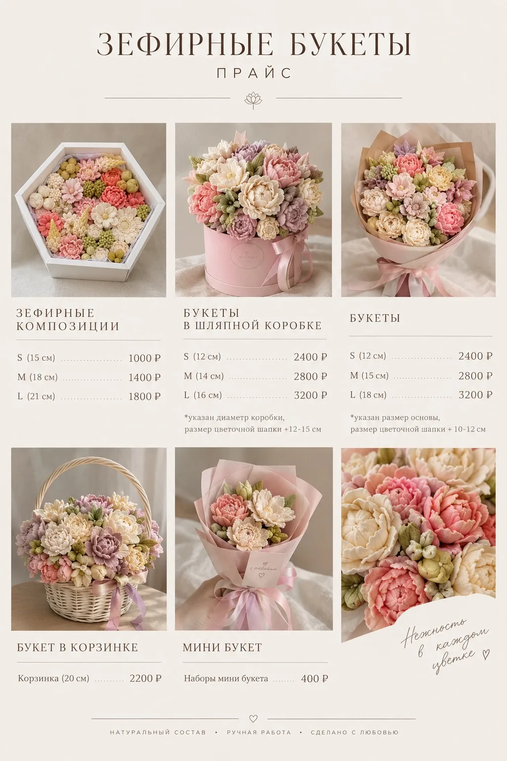 🌸 Наш актуальный прайс на зефирные букеты 🌸