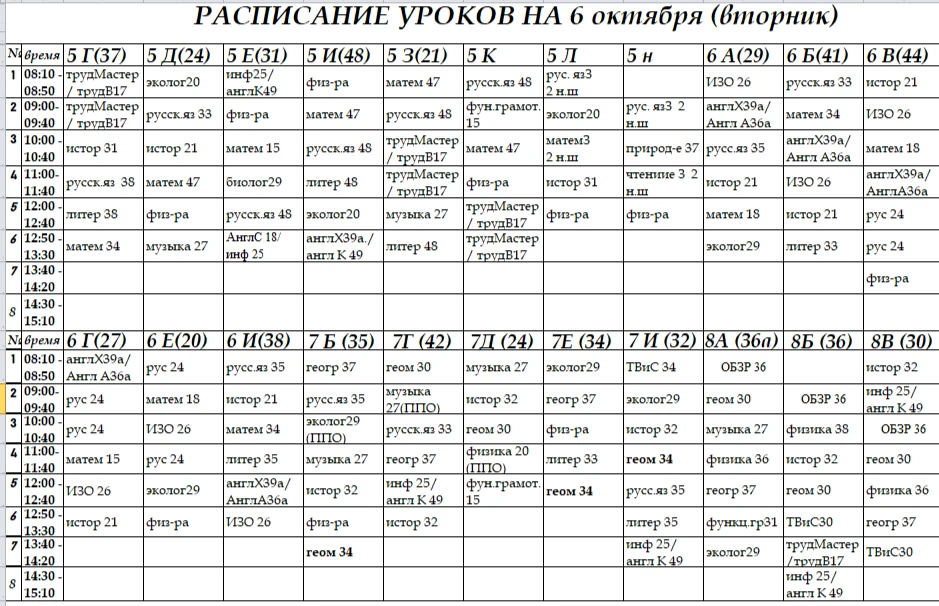Расписание на 6.10.2026 (Скздальская)