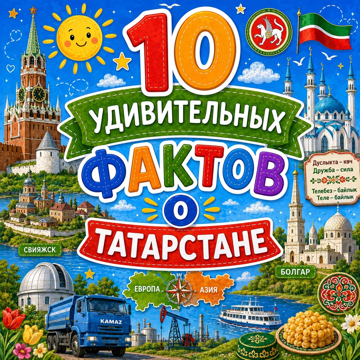1️⃣ Татарстан называют местом встречи Европы и Азии.

2️⃣ Казань официально была основана в 1005 год