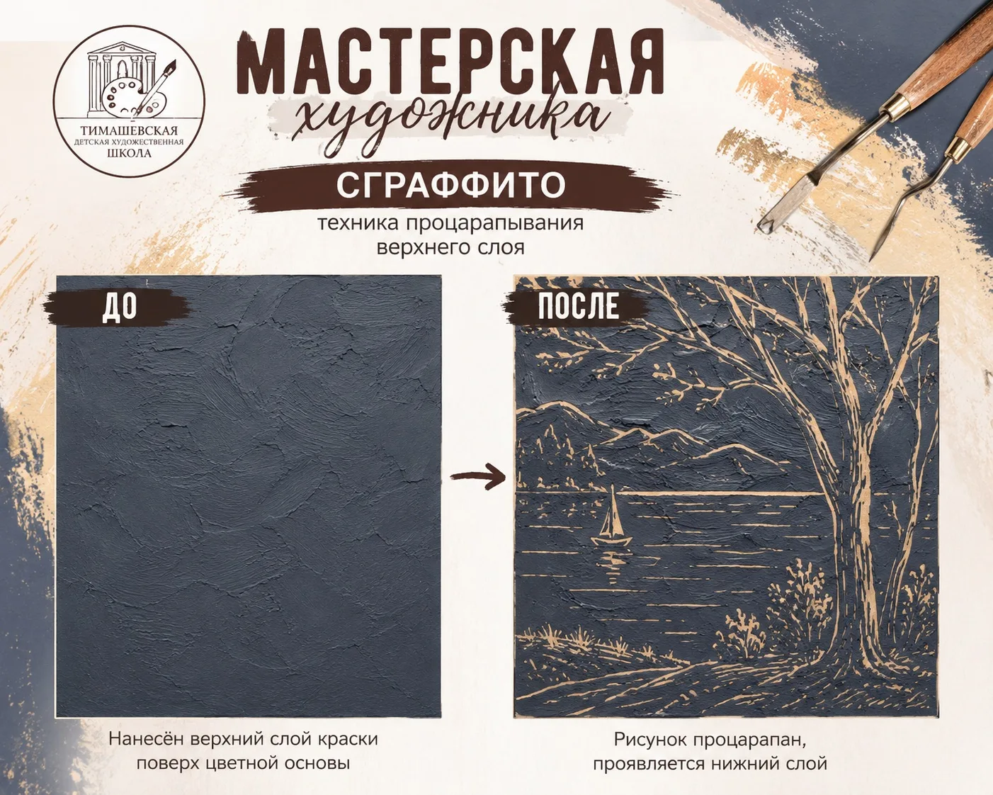🎨 МАСТЕРСКАЯ ХУДОЖНИКА
✨ Сграффито — искусство, которое рождается из линий

А что, если картину не 